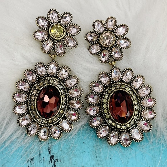 Heidi Daus Dazzling Delight Pink and Brown Floral Earrings - Picture 3 of 9